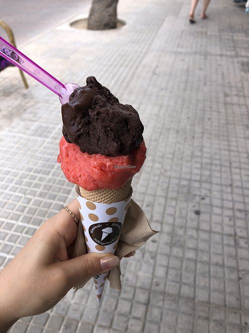 Strawberry and Chocolate sorbet   at Gelats d'autor Capritxo in Mallorca