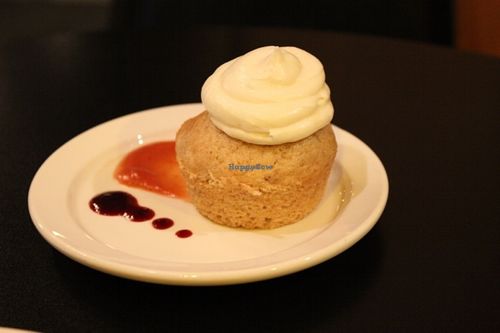 Course 3: Vegan ginger peach cake. at End of the Line Cafe in Pensacola