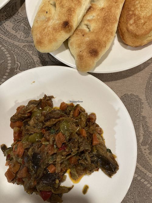 Stewed veggies, lobiani and cornbread  at Bermukha in Zugdidi