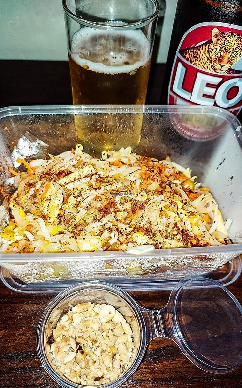 Pad Thai to go. (beer not included) at Chada Vegetarian Restaurant in Chiang Mai