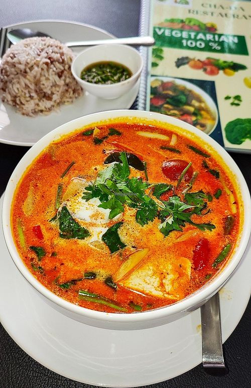 Tom Yum & Brown Rice. at Chada Vegetarian Restaurant in Chiang Mai