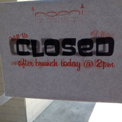 Sunday, 02Aug15, they're closing at 2pm at nami Vegan Sweets in Phoenix