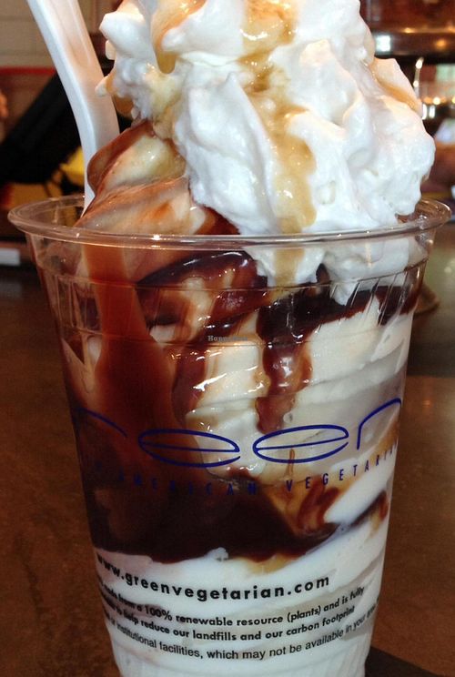 Tsoynami topped with whip cream & chocolate + caramel syrups at nami Vegan Sweets in Phoenix