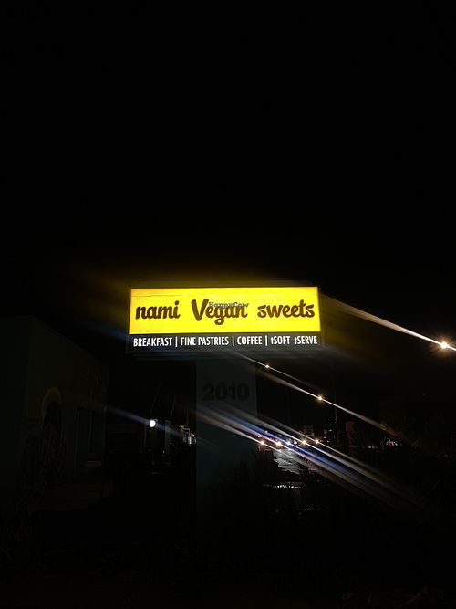 Signage for Nami in the Evening  at nami Vegan Sweets in Phoenix
