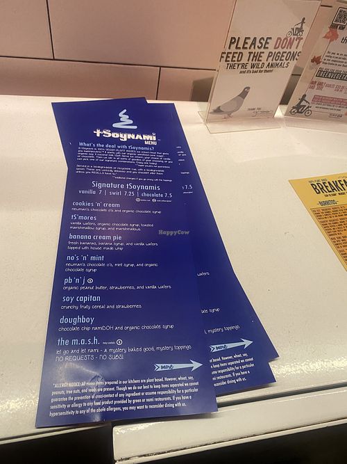 Some Soynami Offerings and Signage to Not Feed Wildlifee  at nami Vegan Sweets in Phoenix