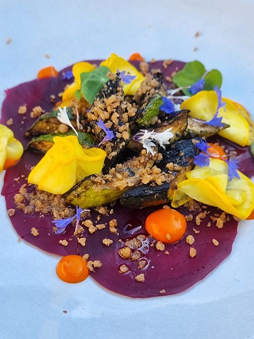 Beetroot+Courgette Dish I'm Unsure of but was amazing. at Queen of Cups in Glastonbury