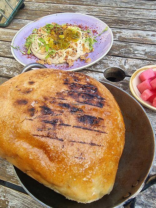 Bread + Humous at Queen of Cups in Glastonbury