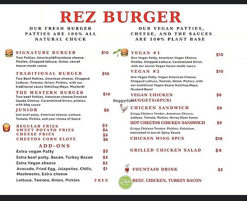 Menu   at Rez Burger  in Mckinney
