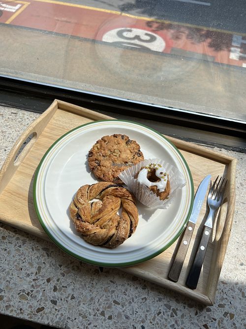 Vegan: carrot cake Gugelhopf, chocolate pretzel pastry and hazelnut cookie  at Swallow Bakery & Cafe - 스왈로베이커리카페 in Seoul