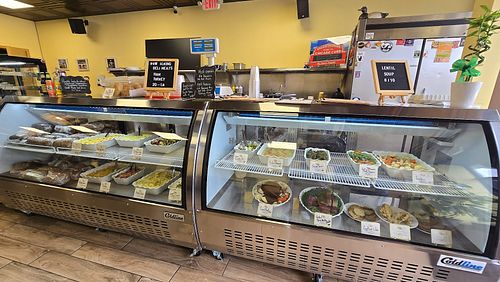 Deli counters at Secret Vegan Kitchen in New York City