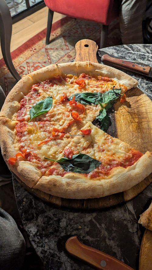 Vegan Margherita with extra chilli at Gatto Matto Ristorante in Bratislava