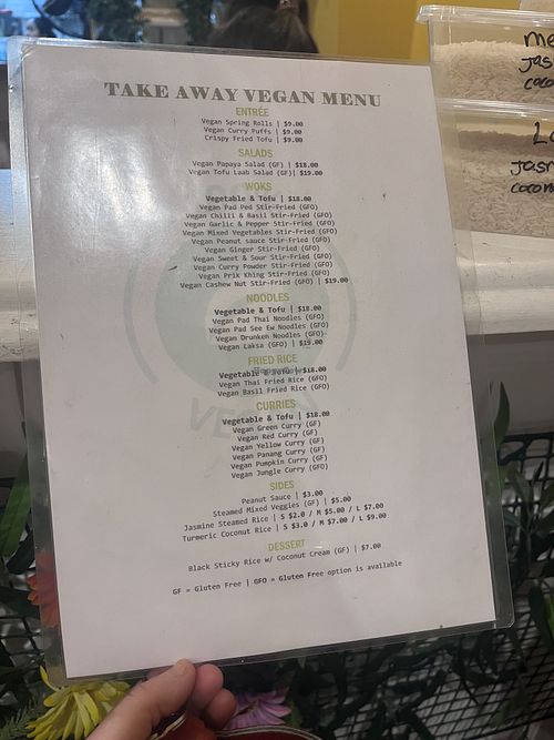 Vegan menu June 2026  at Manly Thai in Manly West