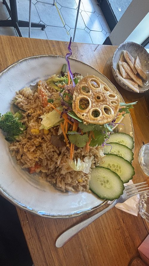 Fried rice with vegan duck  at Cookatoo Kitchen in Richmond