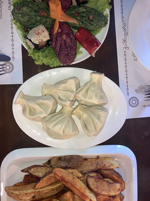 Pkhali, Khinkali and Mexican Potatoes  at Chashnagiri in Tbilisi