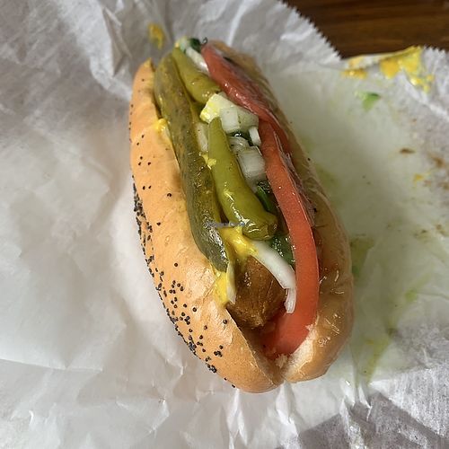 Vegan Chicago Dog  at Matt & Mo's in Hazel Park