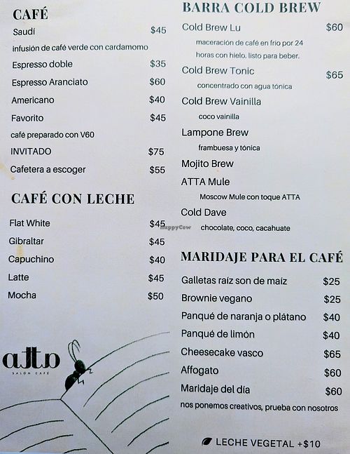 Menu of 1 of 3, May 2023 at ATTA Salon Cafe in Puebla