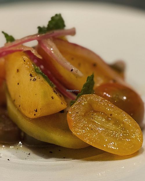 HEIRLOOM TOMATO & PEACH SALAD (GF)  at Crossroads Kitchen in Las Vegas