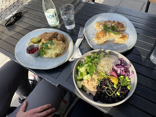 Vegeballs plate, Toonish bowl, and dumplings   at  Verte in Stockholm