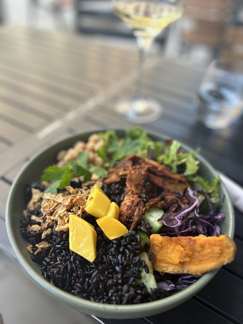 BBQ salad - fresh & tasty. House white wine good too! 🥗 🥂   at  Verte in Stockholm