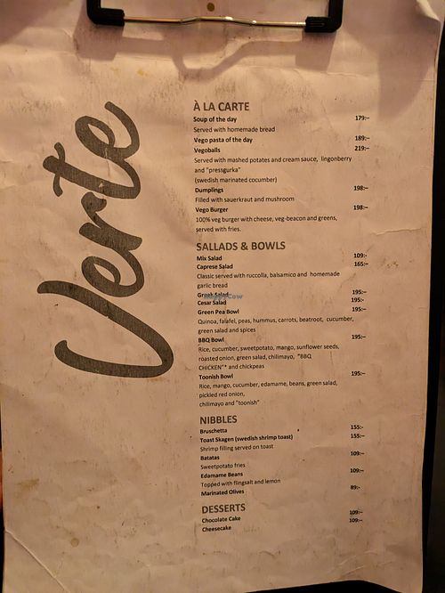 Menu page at Verte at  Verte in Stockholm