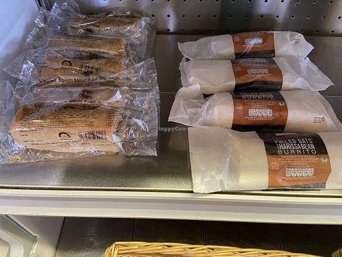 Vegan savoury options (sausage roll / burrito)  at Antlers Cafe in Kingussie