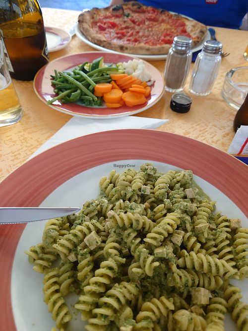 Vegan fusilli + vegetables + pizza Marinara at Fauno Bar in Sorrento