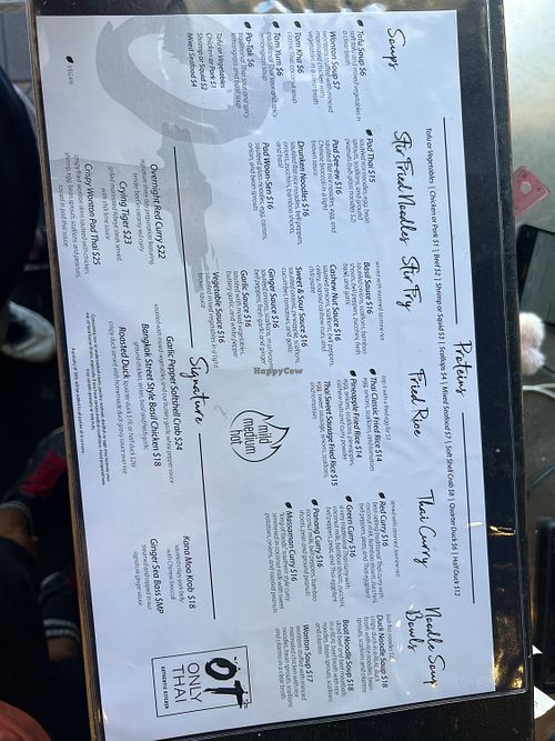 Menu  at Only Thai in Fort Lauderdale