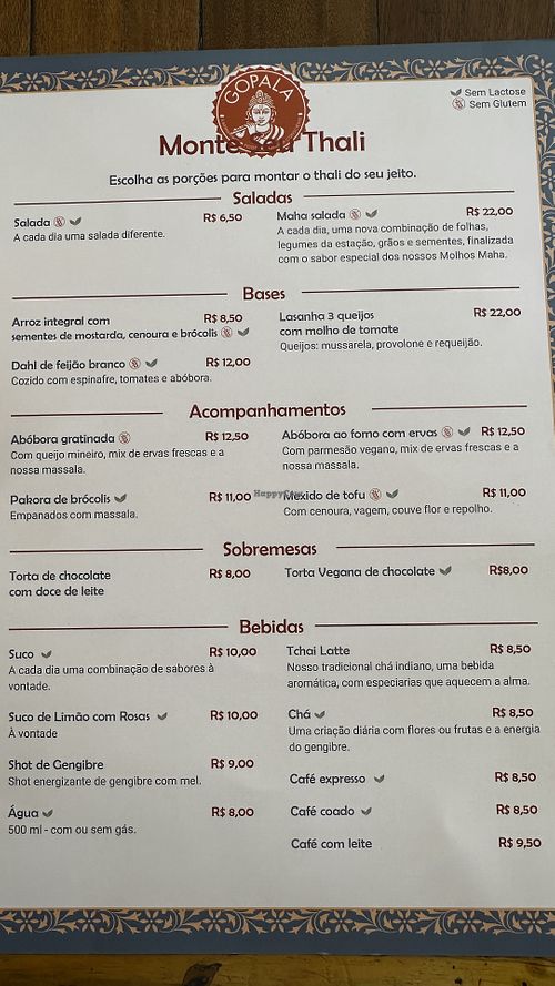 Cardápio  at Gopala - Harmonia in Sao Paulo