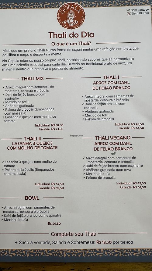 Cardápio  at Gopala - Harmonia in Sao Paulo