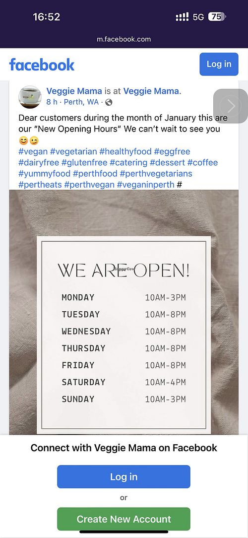 New opening hours. Would have been nice if they updated Apple maps as well! 🙄  at Veggie Mama in Mount Lawley