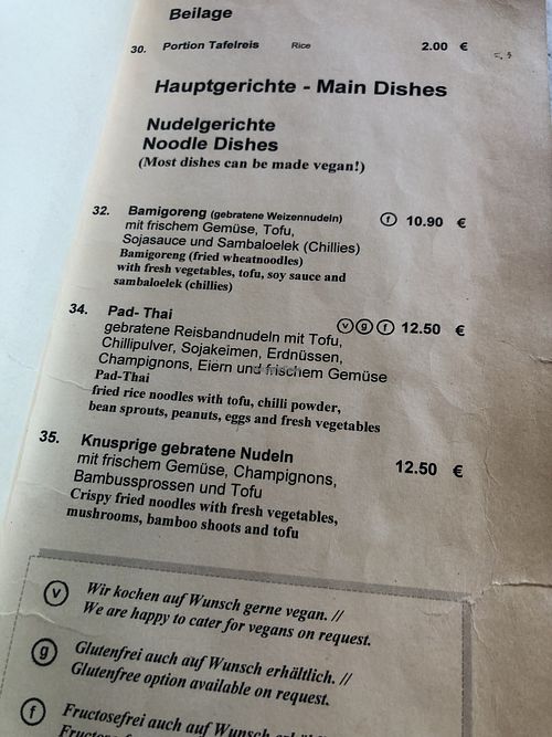 main dishes menu at Samadhi in Berlin