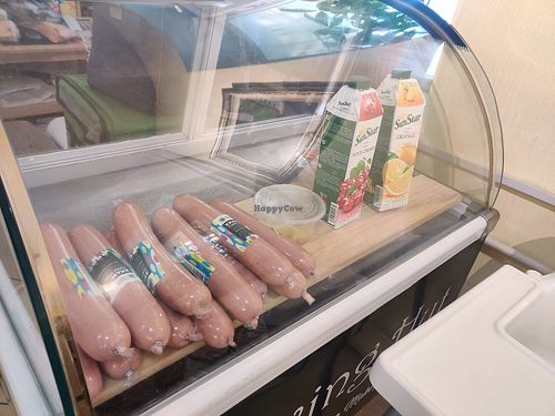 Vegan sausages juice at Loving Hut - Tsagaan Khaalga in Ulaanbaatar