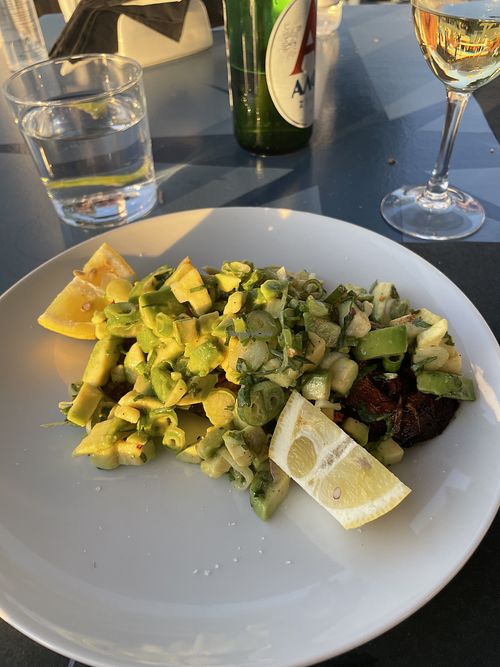 Grilled portobello mushrooms with avocado chimichurry  at Notos in Paros