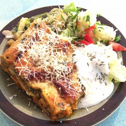 Vegetarian lasagne at Hugos Kaffe in Uppsala