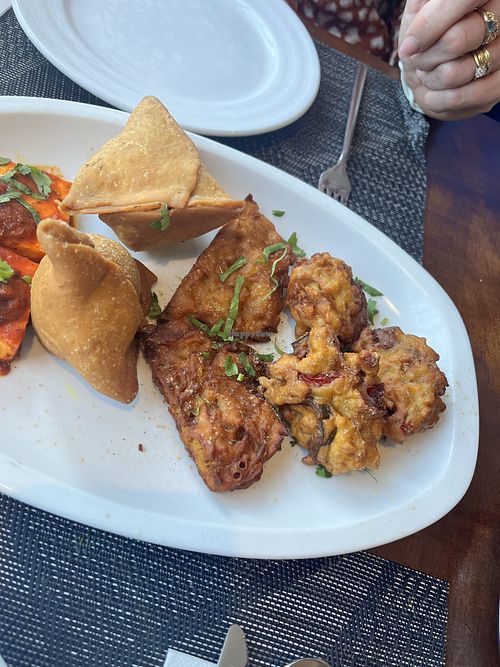 Veggie starter platter (does contain paneer tikka which my family member ate)  at Restaurante Milan in Benalmadena