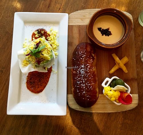 stuffed avocado and rutabaga fondue- both amazing!!! at Vedge in Philadelphia