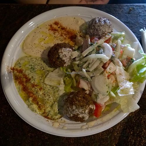 Vegetarian combo platter at Mamouns Falafel in New Haven