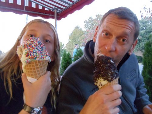 Chocolate chip cookie dough -- scoop 1-- mint chocolate chip -- scoops 2&3-- and sprinkles in waffle cones. 2014 still the best!! at Purity Ice Cream in Ithaca