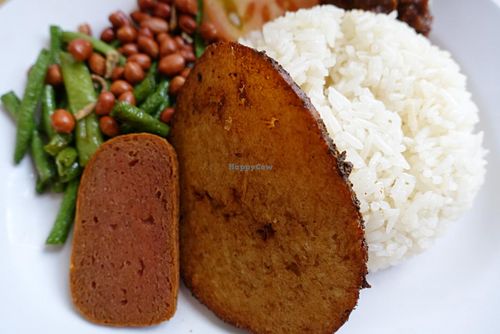 Nasi Lemak (coconut rice with mock fish otah) at Vegetarian Villas 素雅轩 in West Singapore