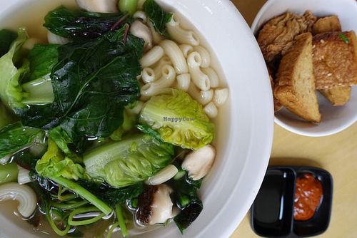 Yong Tau Fu with macroni and fried tofu, bean curd at Vegetarian Villas 素雅轩 in West Singapore