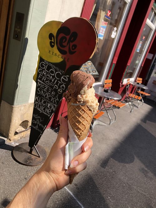 Vegan dark chocolate and almond ice cream. Vegan cone!  at Acero - Eiscafé und Bistro in Basel