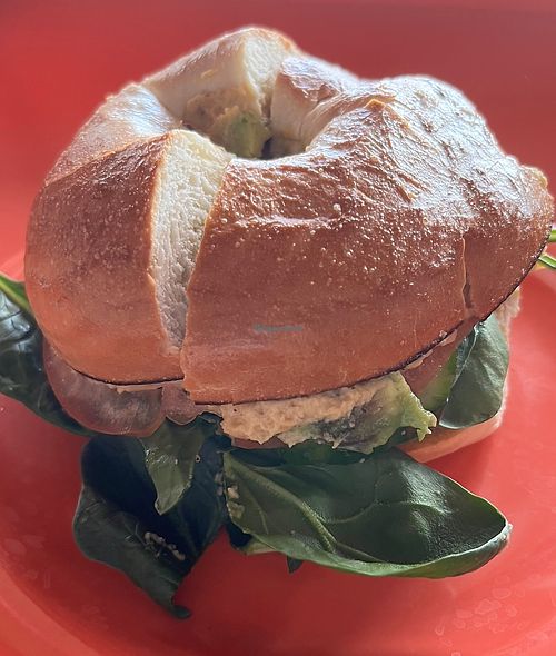  Veggie bagel with homemade hummus  at Jermaine's in Gunnison