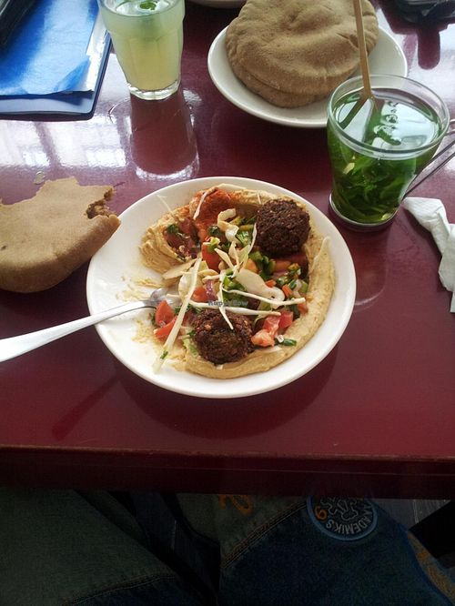 falafel salad & mint tea at Hummus Bros  Soho in London