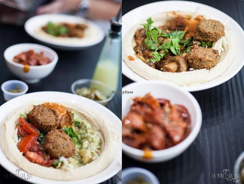 Hummus with a selection of vegan toppings. Good but not surprising, could do better at home. at Hummus Bros  Soho in London