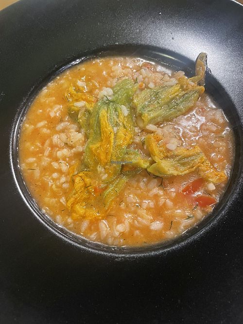 Flower risotto made vegan   at Kazoual Cafe & Restaurant in Crete