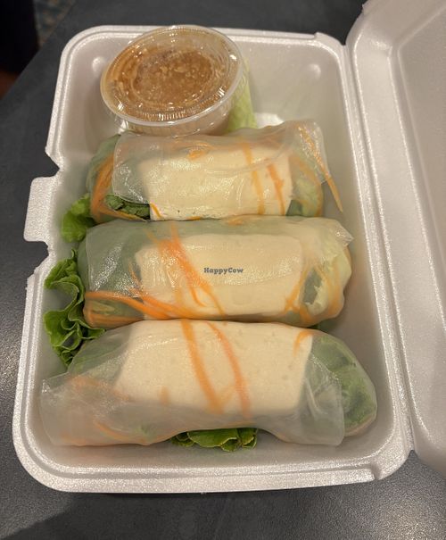 Vegan Fresh Rolls. Needed to be wrapped tighter and the sauce was too thin but the flavors were spot on!  at Racha Thai Cuisine in Chesapeake