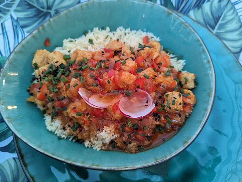 Chicken paprikash with couscous at Yes It Is Vegan II - Liszt Ferenc Tér in Budapest