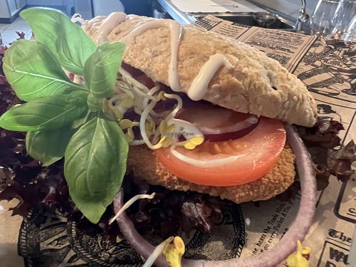 Fladenbrot mit veganem Knusperschnitzel und Guacamole  at Seaside 26 in Friedrichskoog