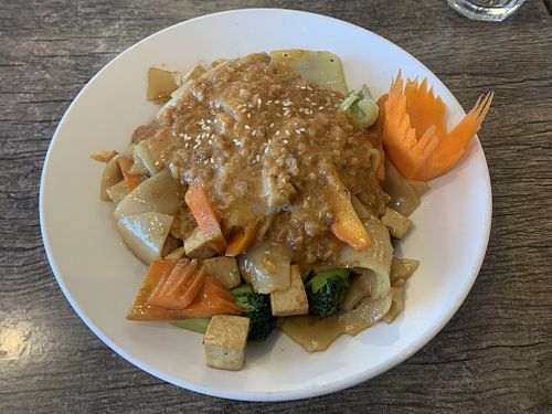 Satay tofu and veggies with flat rice noodle  at Mossman Thai Cuisine in Mossman