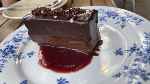 Solid chocolate layered birthday cake for mom   at Folke in Vancouver